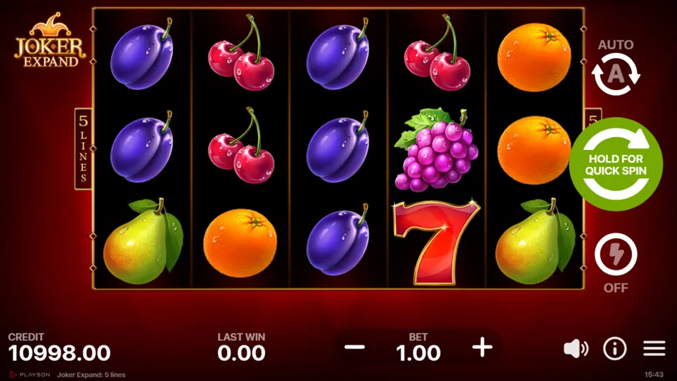 Joker Expand 5x3 grid with the 5 paylines and bet panel visible